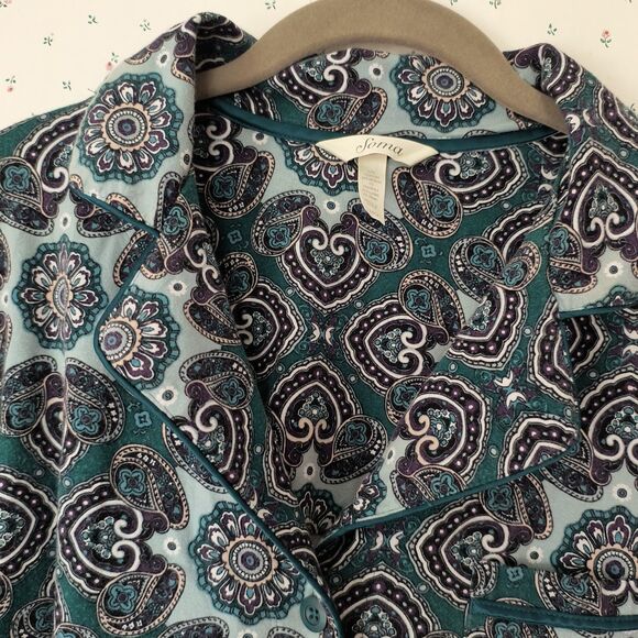Soma Pajama Set Large Paisley Green Blue Stretch Pockets Lounge Cozy Holiday - Picture 5 of 16
